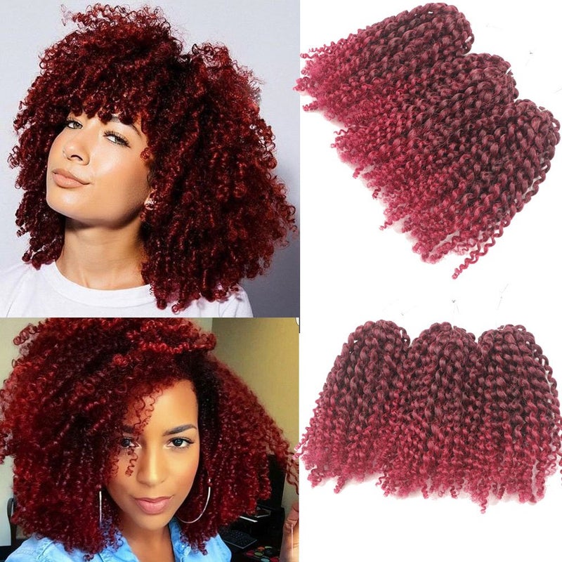 Sharopul 3pcs/pack bob Kinky Curl 8 Inch Afro Kinky Twist Hair Burg color Soft Synthetic Crochet Braiding Hair Extention (1B/BURG) - Image 1